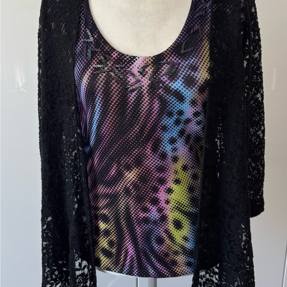 Alberto Makali Multicolor Lace Cardigan Sweater Sz M